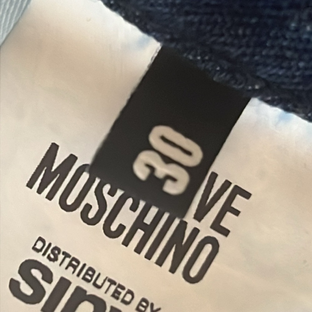Love Moschino Women Sz 30 Blue Peace Heart Signs print Straight Leg HiRise Jeans - Picture 5 of 11
